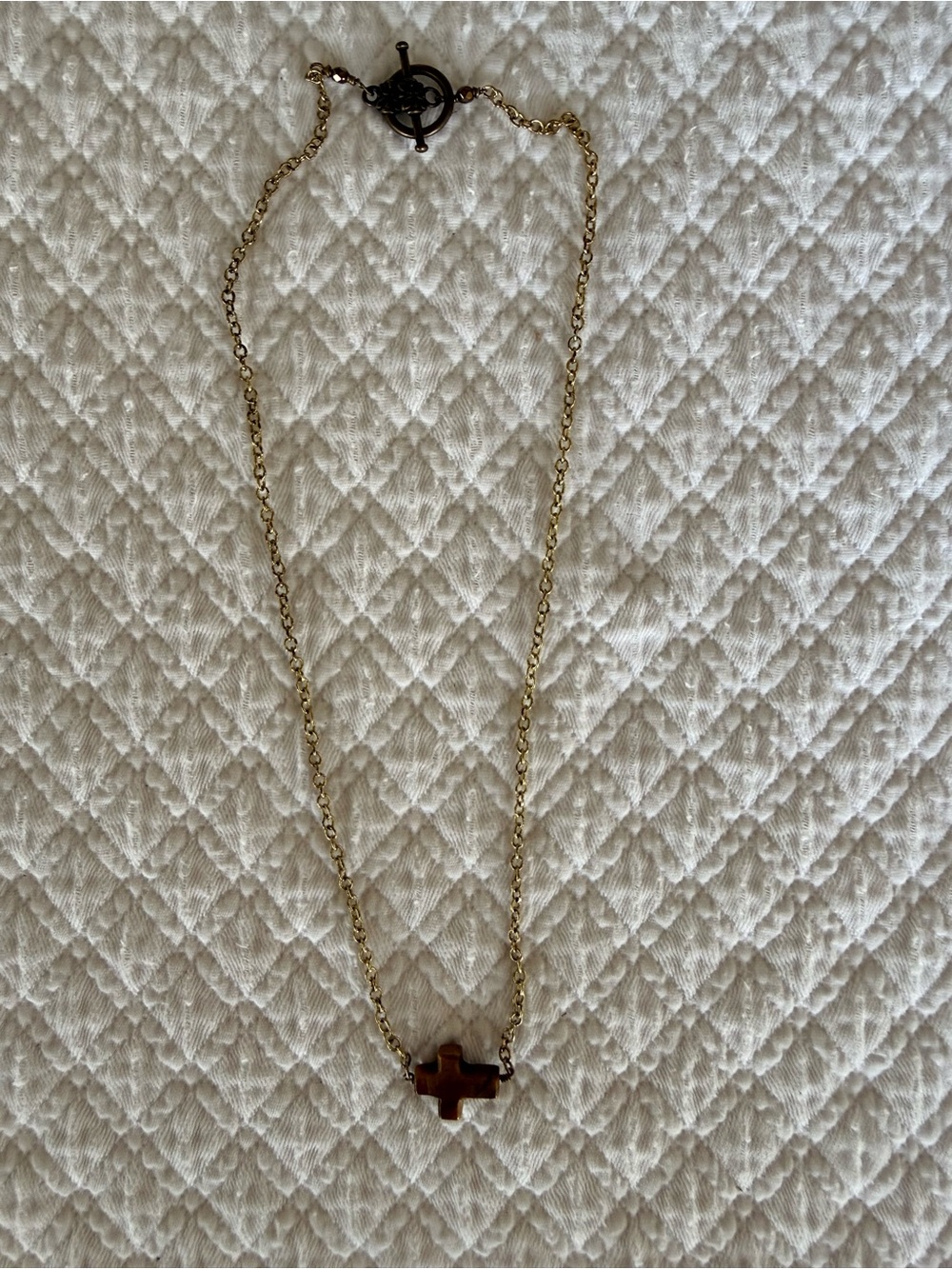 Gold Chain Necklace with Brown Cat’s Eye Cross Bead Necklace